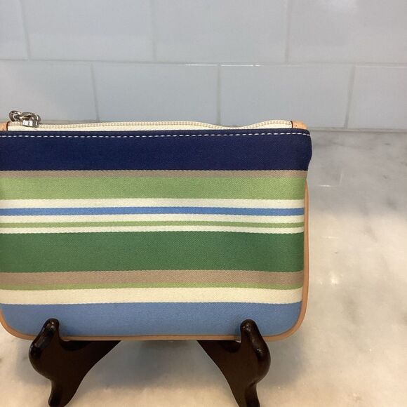 Coach Wristlet Bag Purse  Y2K Blue and Green Striped Clutch Wallet Pouch - Picture 7 of 13